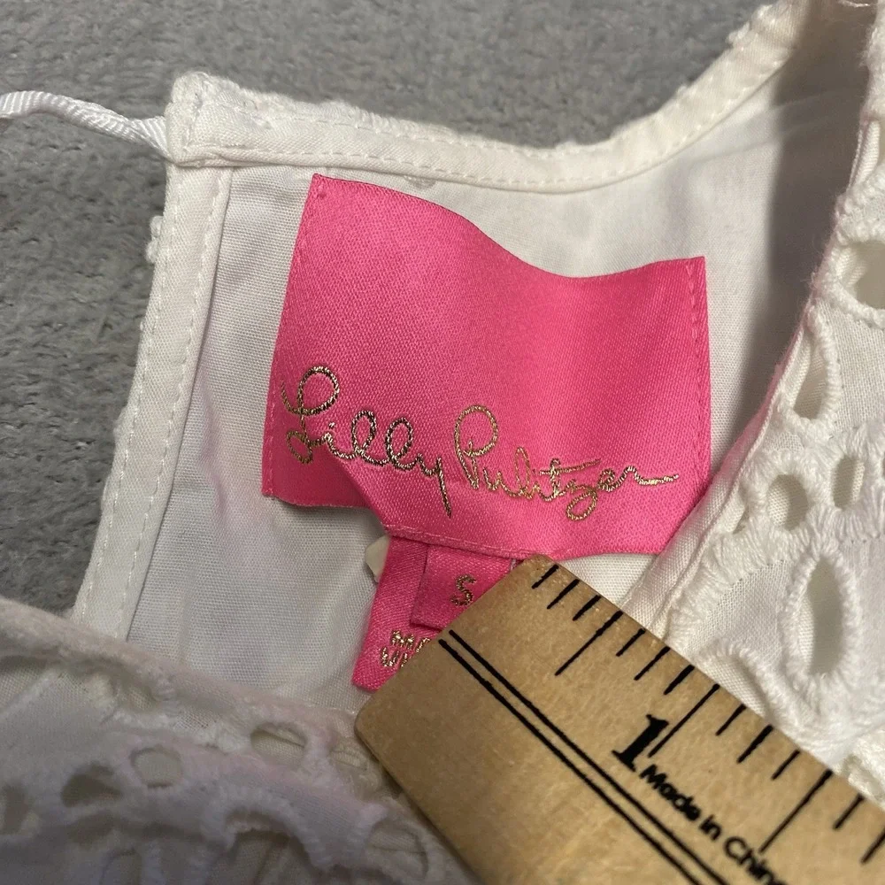 Lilly Pulitzer Dress Small Resort White Floral Eyelet Lace Ruffle Primm Dainty - Picture 2 of 11